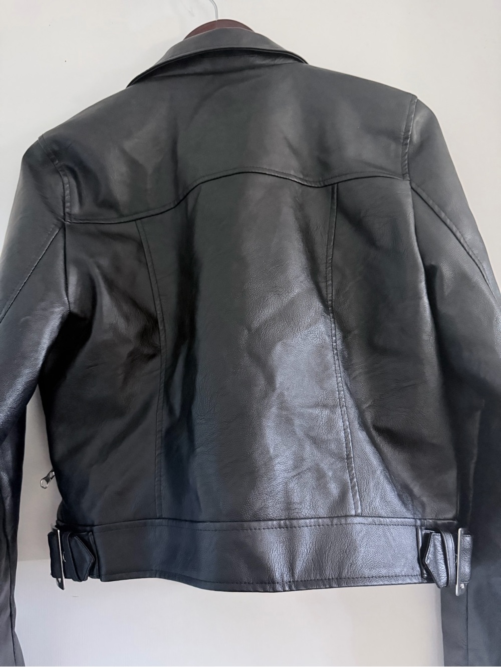 Love Tree Black Faux Leather Moto Jacket with Burgundy Lining - Picture 3 of 3